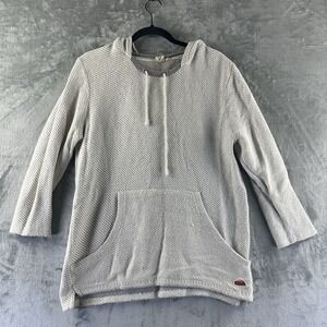 Roxy Sweater Women's L Ivory / Gray Cotton Blend Hood Kangaroo Pocket